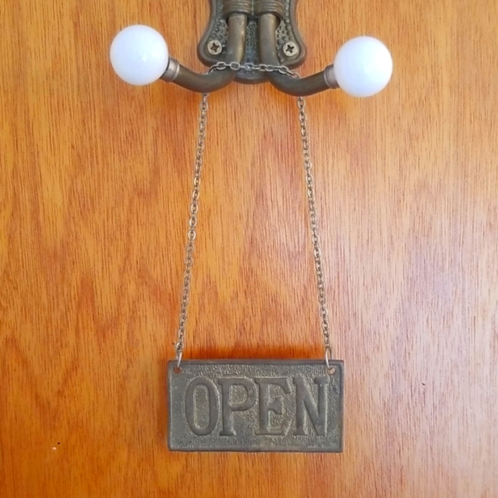 Vintage OPEN / CLOSED Brass Sign On Chain
